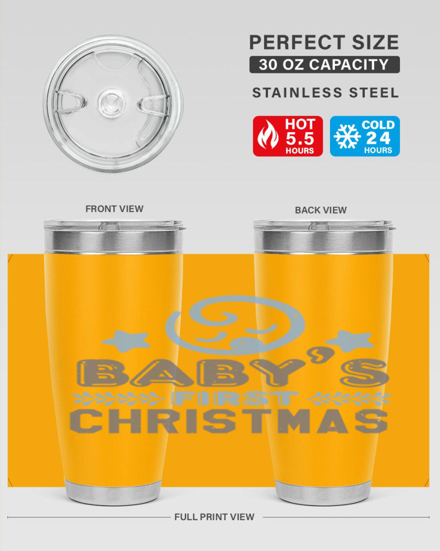 Baby First Christmas Style 2# tumbler, 20oz double wall vacuum stainless steel with festive design, perfect for hot and cold beverages.