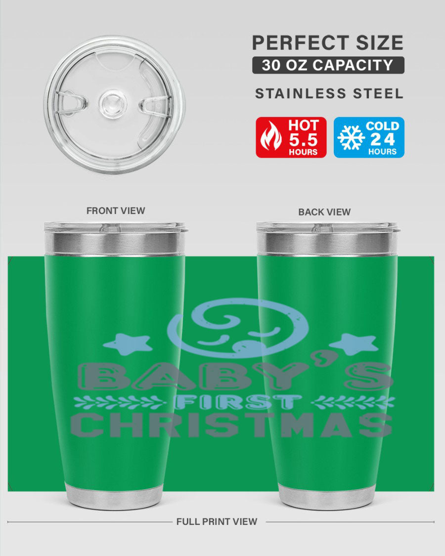 Baby First Christmas Style 2# tumbler, 20oz double wall vacuum stainless steel with festive design, perfect for hot and cold beverages.