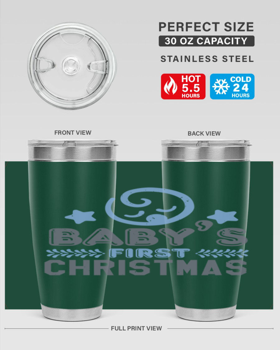 Baby First Christmas Style 2# tumbler, 20oz double wall vacuum stainless steel with festive design, perfect for hot and cold beverages.