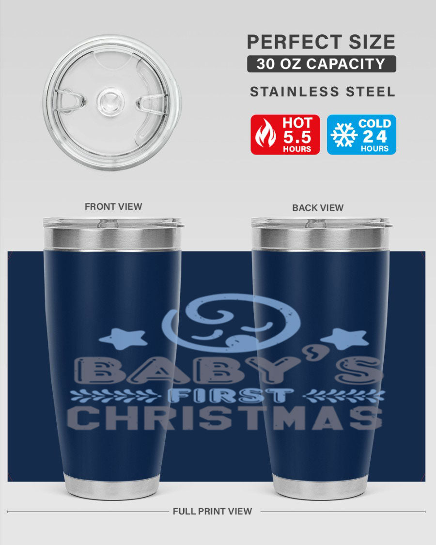 Baby First Christmas Style 2# tumbler, 20oz double wall vacuum stainless steel with festive design, perfect for hot and cold beverages.