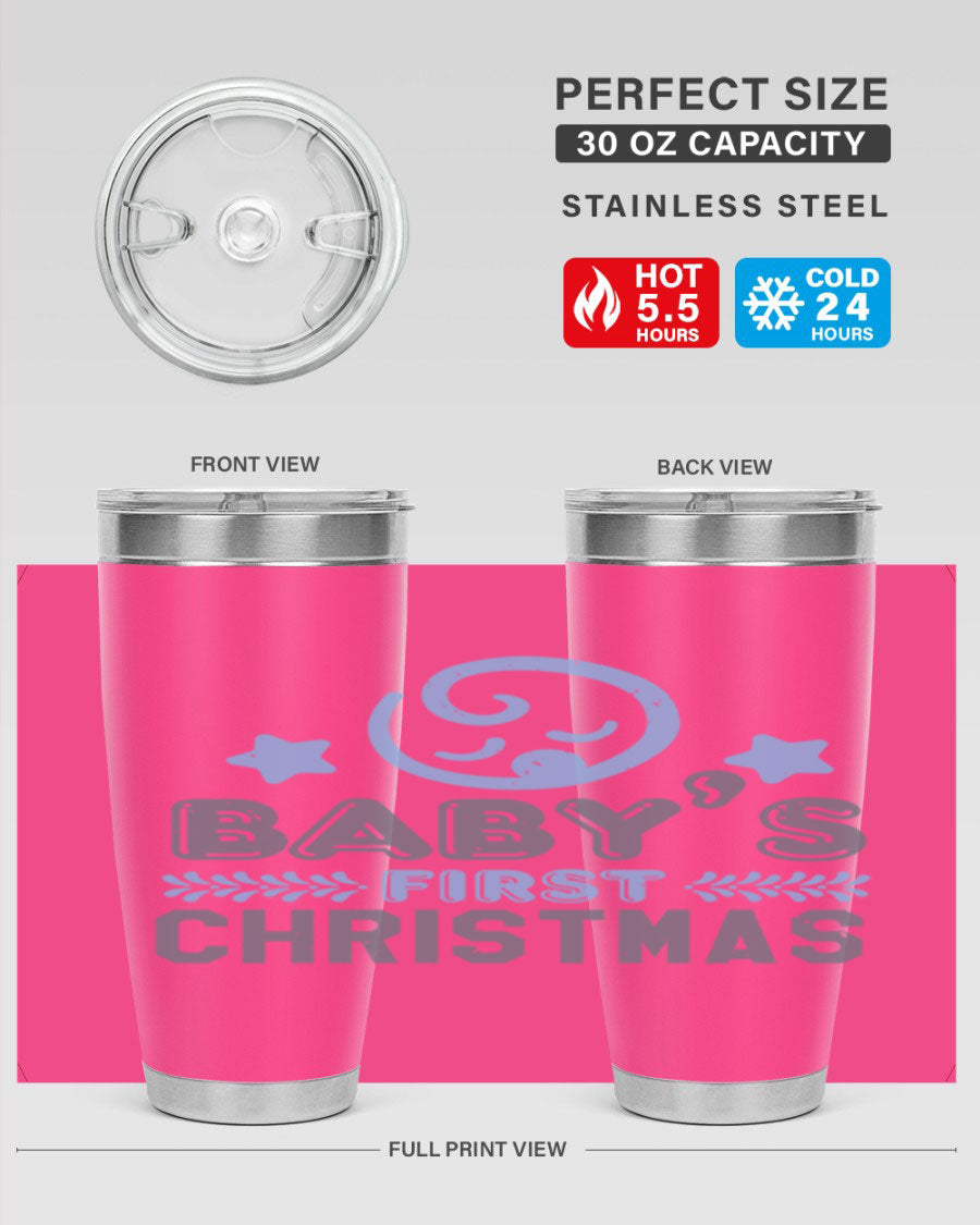 Baby First Christmas Style 2# tumbler, 20oz double wall vacuum stainless steel with festive design, perfect for hot and cold beverages.