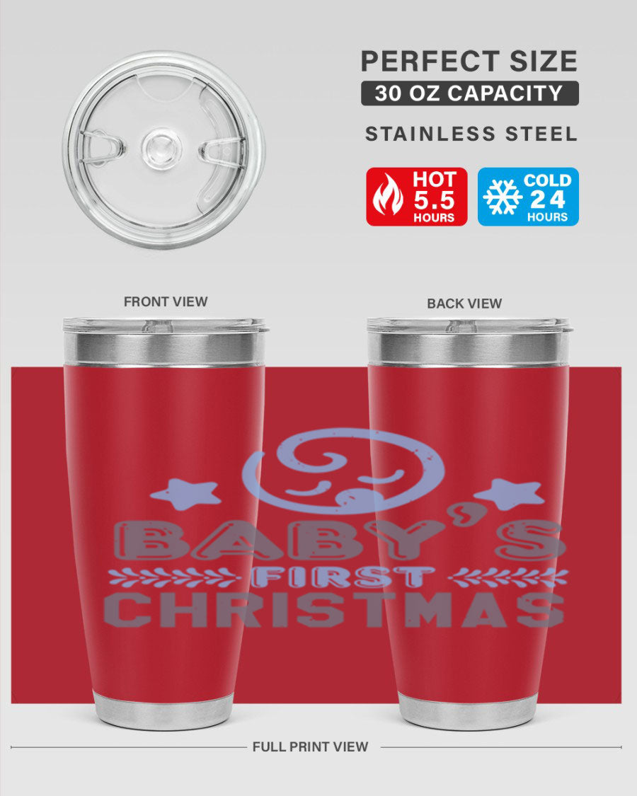 Baby First Christmas Style 2# tumbler, 20oz double wall vacuum stainless steel with festive design, perfect for hot and cold beverages.