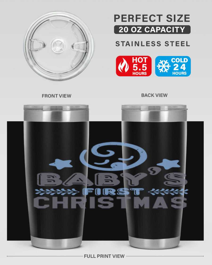 Baby First Christmas Style 2# tumbler, 20oz double wall vacuum stainless steel with festive design, perfect for hot and cold beverages.