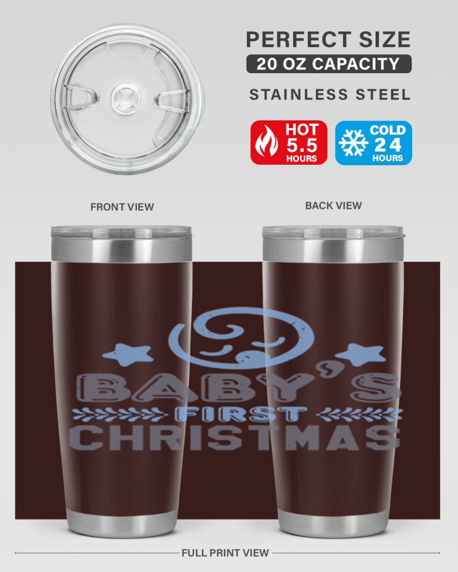 Baby First Christmas Style 2# tumbler, 20oz double wall vacuum stainless steel with festive design, perfect for hot and cold beverages.