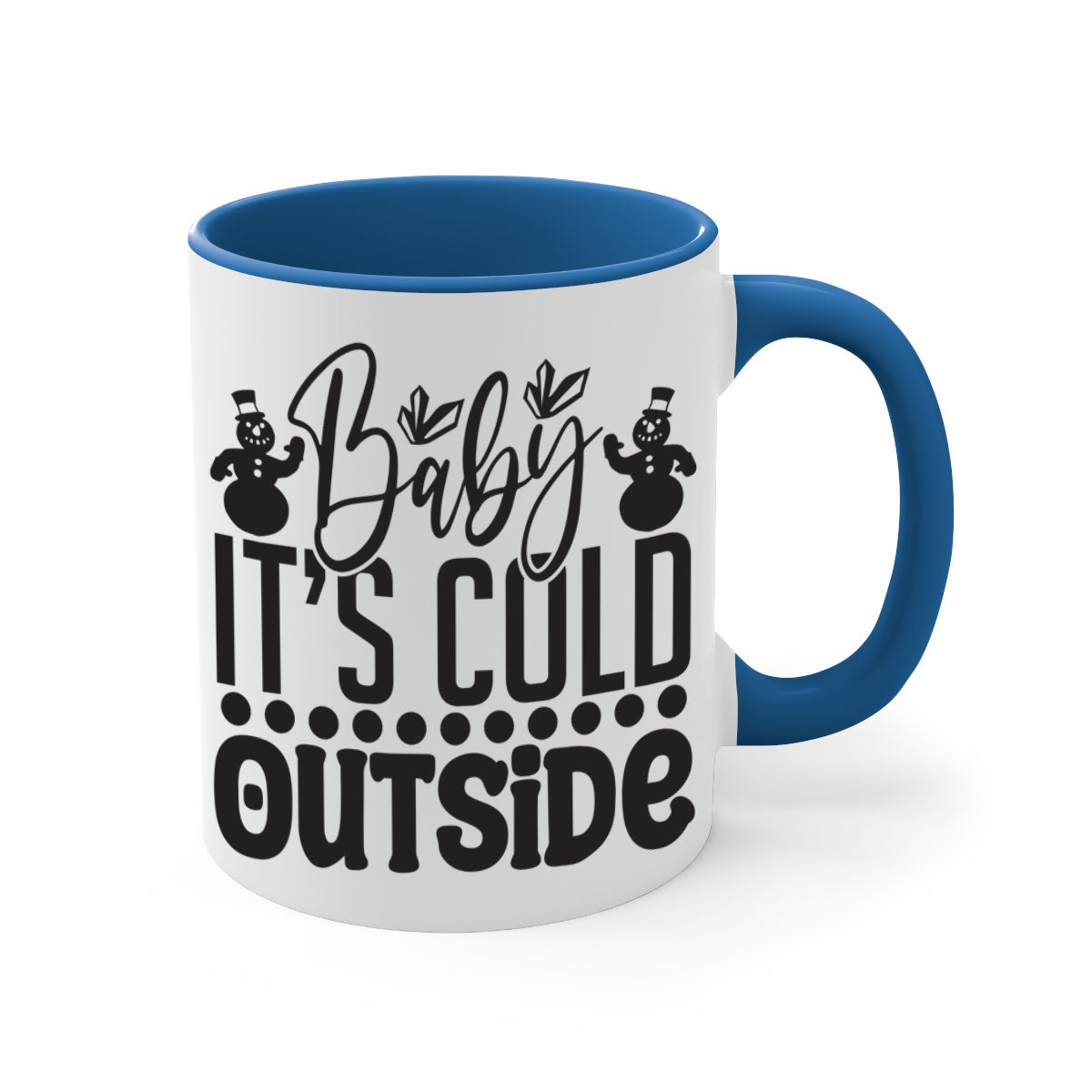 A stylish two-tone Baby it's Cold Outside Mug with a glossy finish, featuring a colored handle and interior, available in multiple colors.