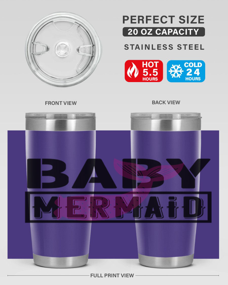 Baby Mermaid 29# Tumbler, a stylish 20oz stainless steel tumbler with vibrant mermaid design, perfect for hot and cold beverages.