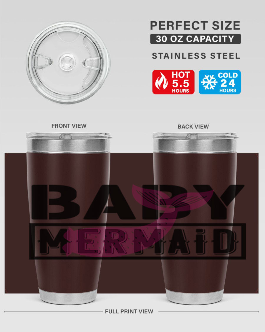 Baby Mermaid 29# Tumbler, a stylish 20oz stainless steel tumbler with vibrant mermaid design, perfect for hot and cold beverages.