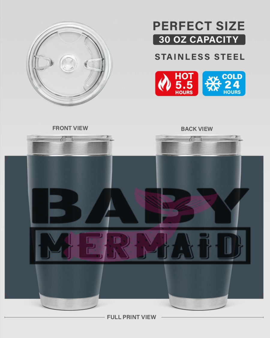 Baby Mermaid 29# Tumbler, a stylish 20oz stainless steel tumbler with vibrant mermaid design, perfect for hot and cold beverages.