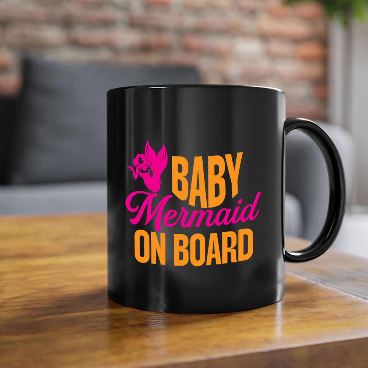 A colorful Baby Mermaid On Board mug featuring a glossy finish, available in multiple colors with a C-shaped handle.