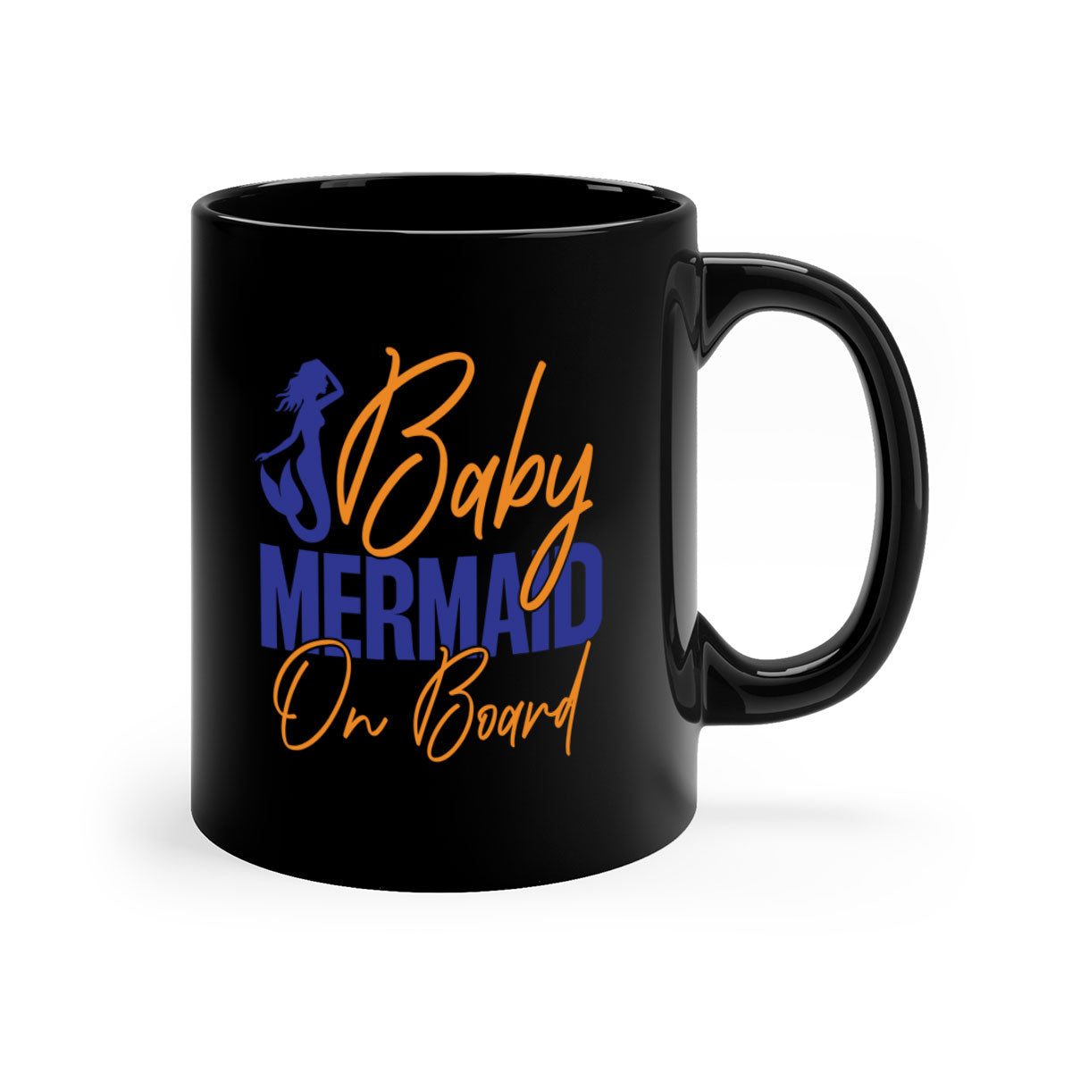 A colorful Baby Mermaid on Board mug featuring a glossy finish, available in multiple colors with a C-shaped handle.