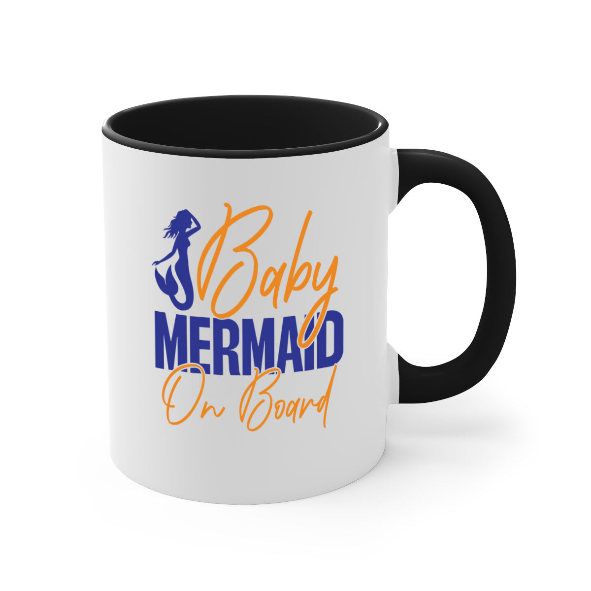 A colorful Baby Mermaid on Board mug featuring a glossy finish, available in multiple colors with a C-shaped handle.