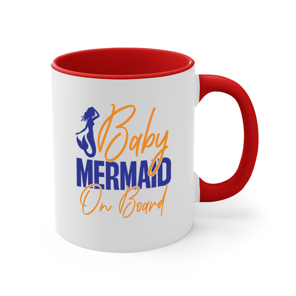 A colorful Baby Mermaid on Board mug featuring a glossy finish, available in multiple colors with a C-shaped handle.
