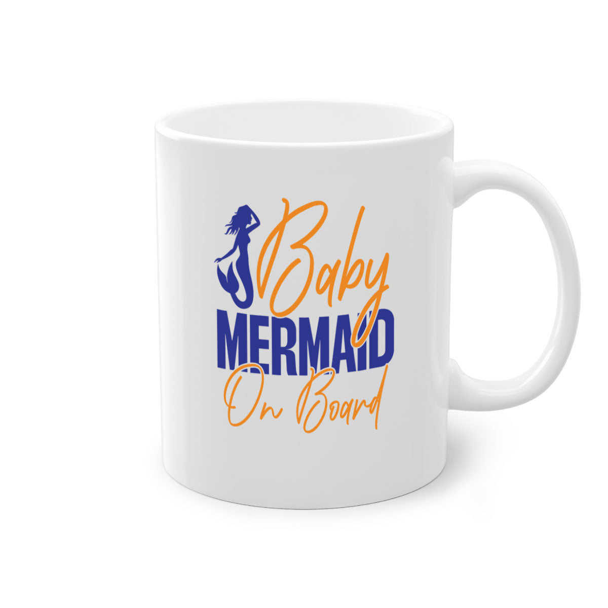A colorful Baby Mermaid on Board mug featuring a glossy finish, available in multiple colors with a C-shaped handle.
