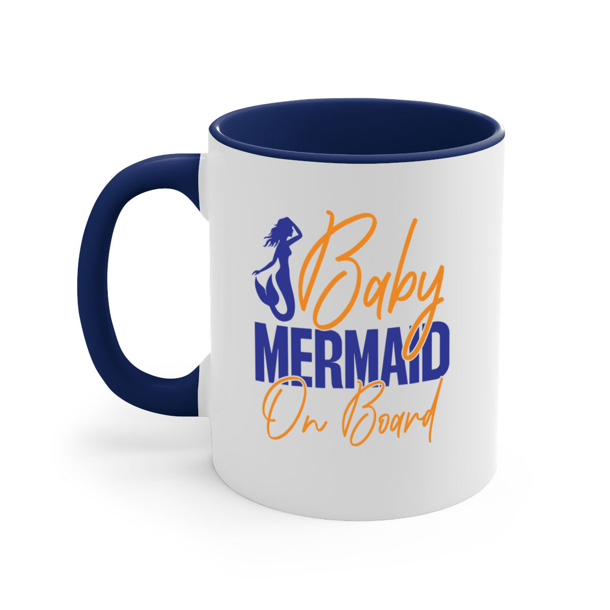 A colorful Baby Mermaid on Board mug featuring a glossy finish, available in multiple colors with a C-shaped handle.