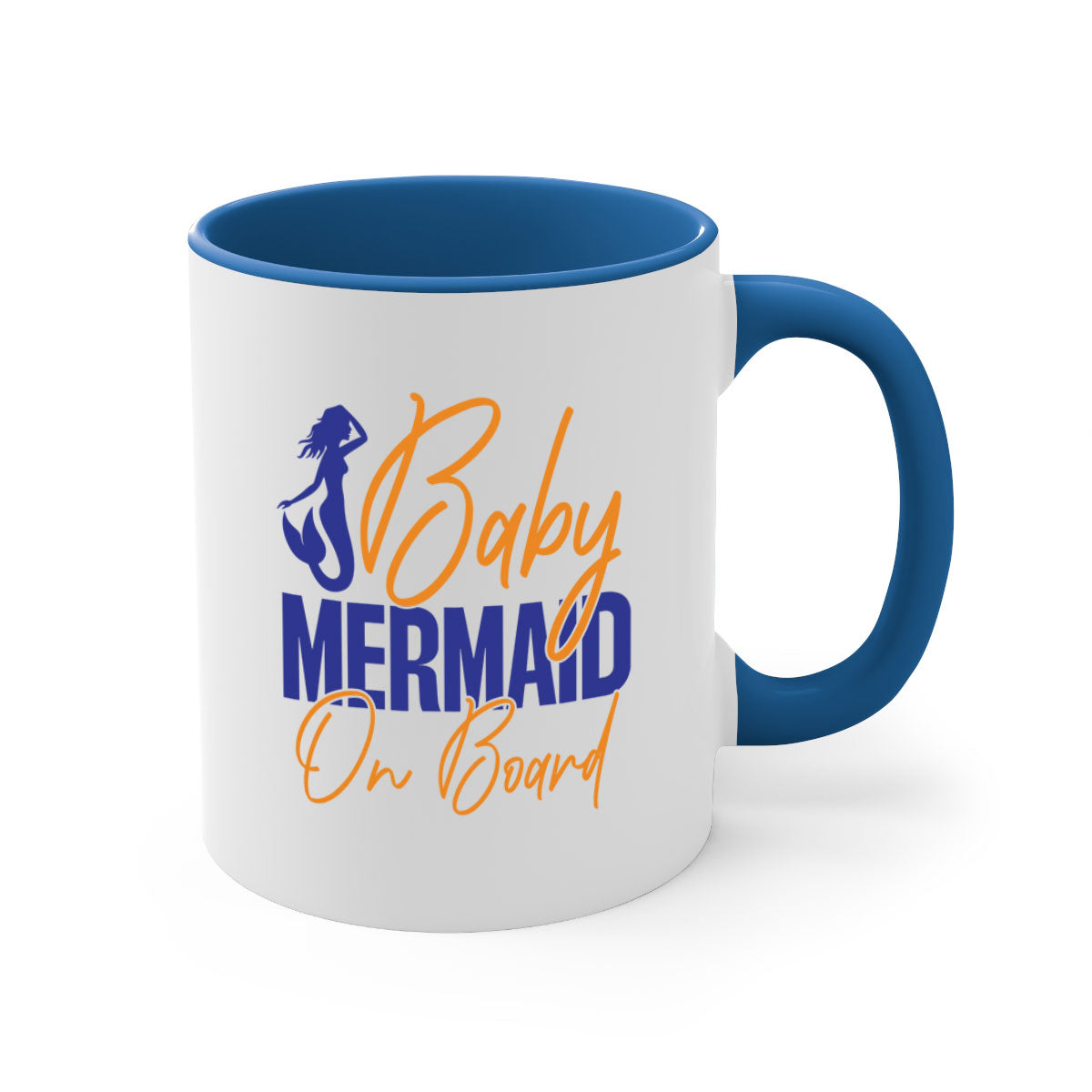 A colorful Baby Mermaid on Board mug featuring a glossy finish, available in multiple colors with a C-shaped handle.