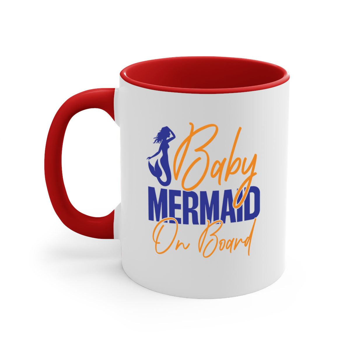 A colorful Baby Mermaid on Board mug featuring a glossy finish, available in multiple colors with a C-shaped handle.