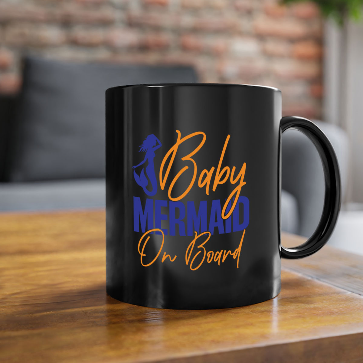 A colorful Baby Mermaid on Board mug featuring a glossy finish, available in multiple colors with a C-shaped handle.