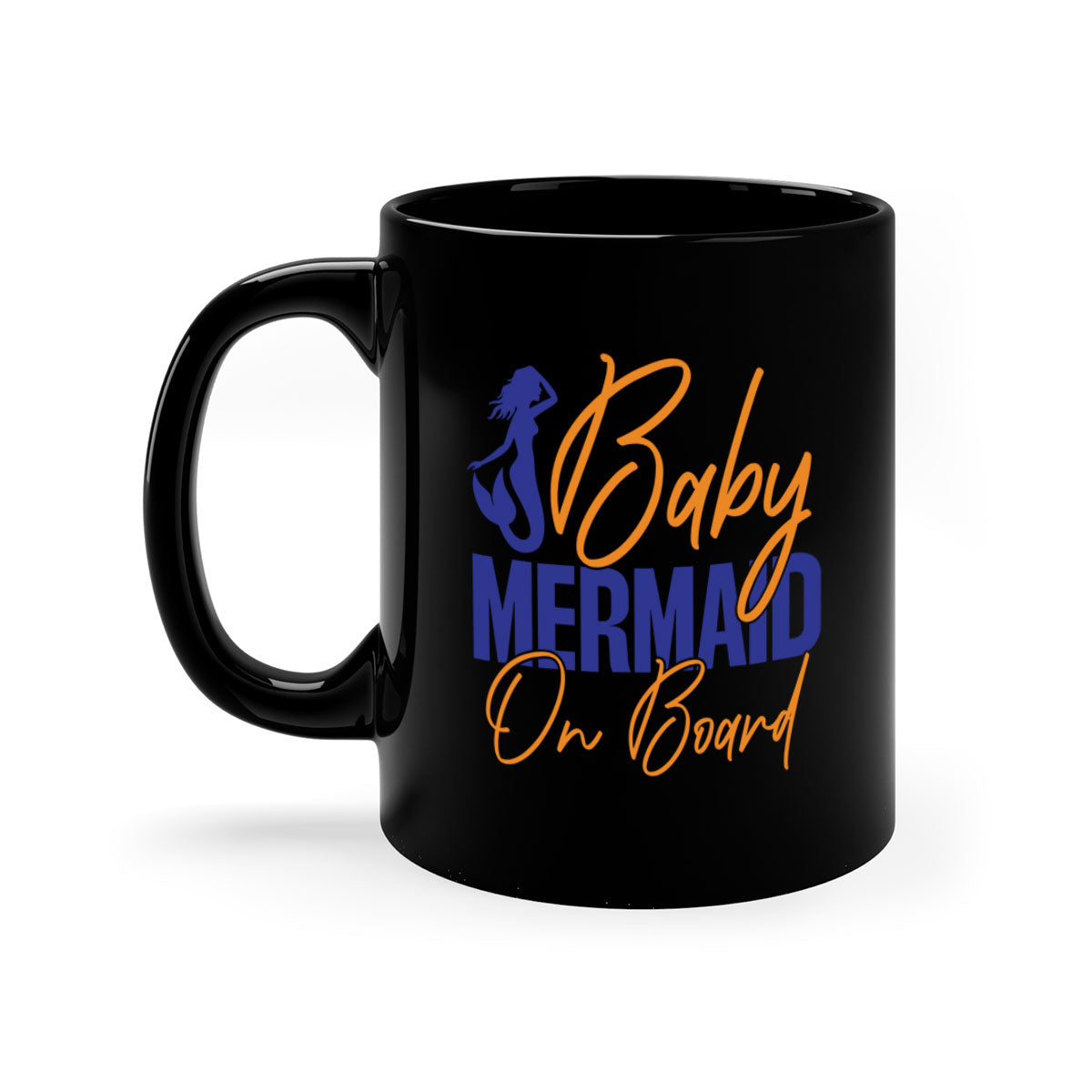 A colorful Baby Mermaid on Board mug featuring a glossy finish, available in multiple colors with a C-shaped handle.