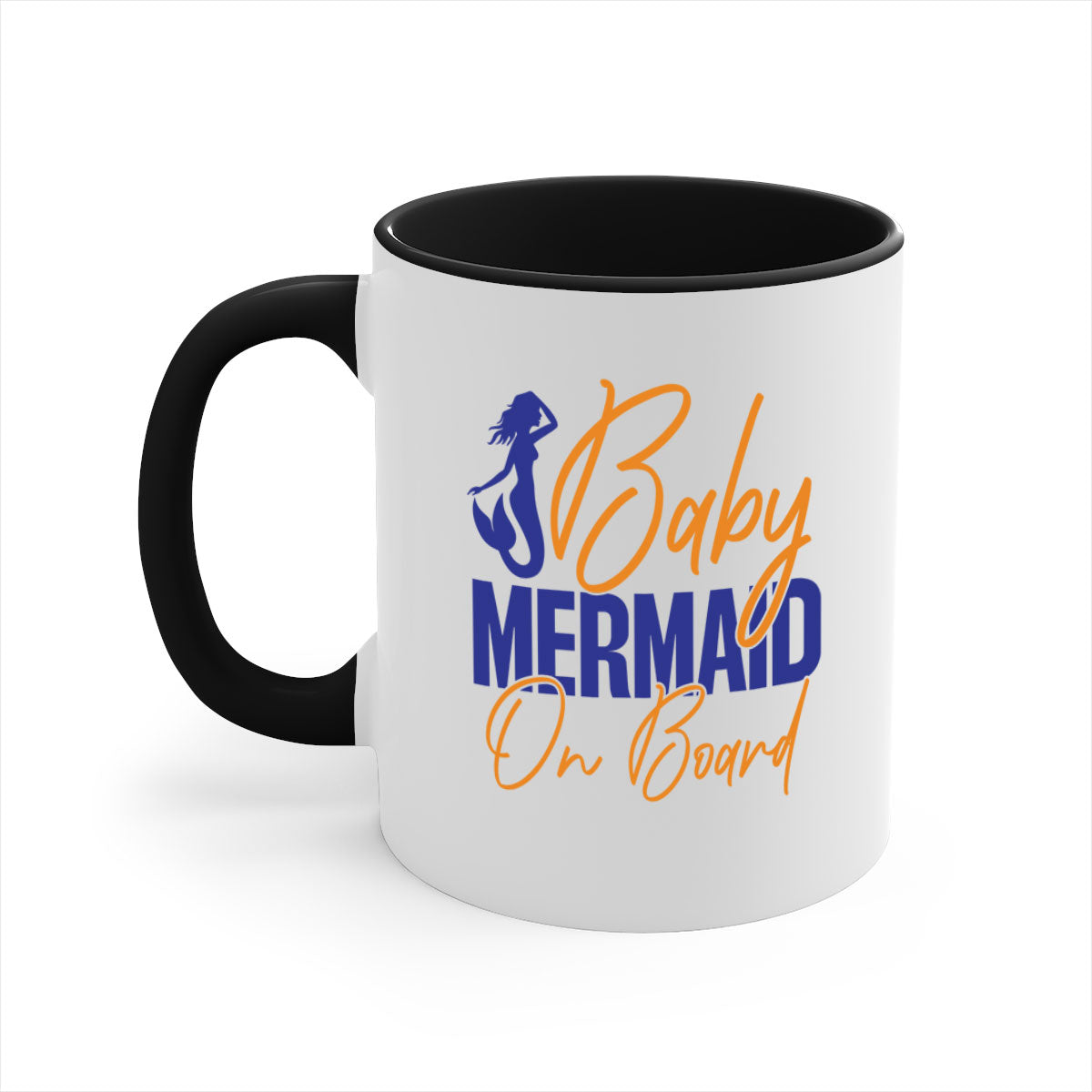 A colorful Baby Mermaid on Board mug featuring a glossy finish, available in multiple colors with a C-shaped handle.