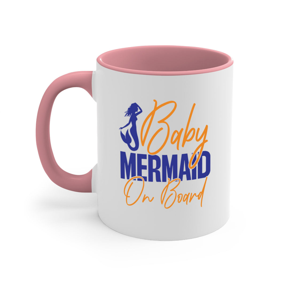 A colorful Baby Mermaid on Board mug featuring a glossy finish, available in multiple colors with a C-shaped handle.