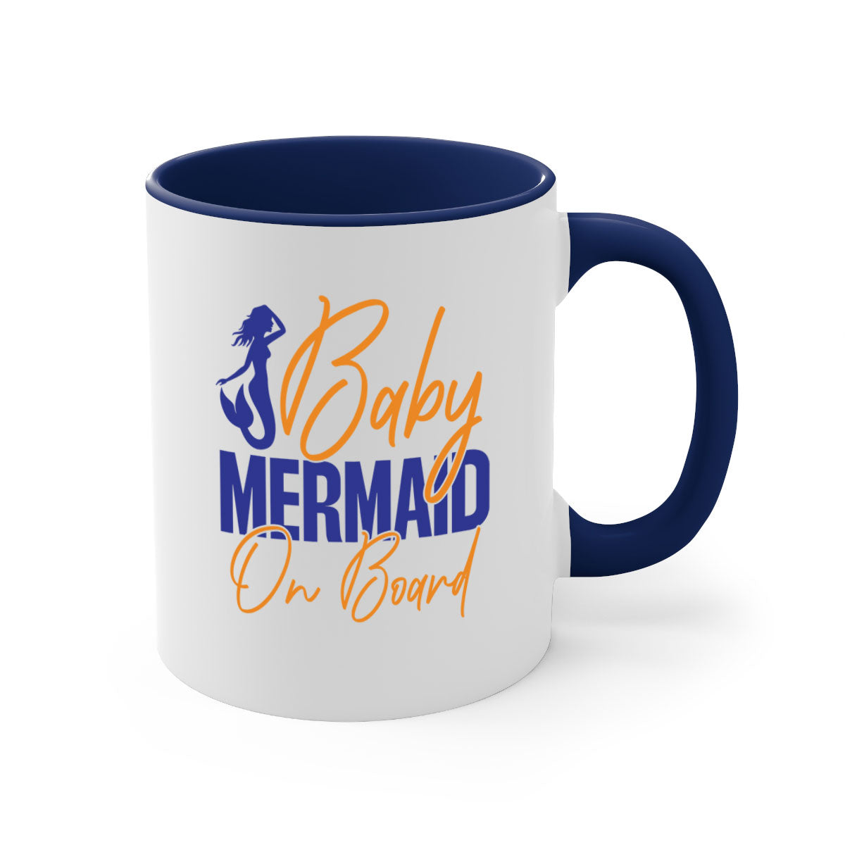 A colorful Baby Mermaid on Board mug featuring a glossy finish, available in multiple colors with a C-shaped handle.