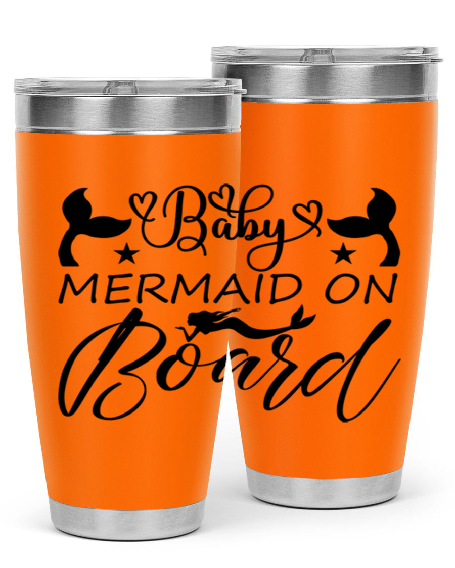 A stylish Baby Mermaid on Board 31# Tumbler featuring a whimsical mermaid design, made from double wall vacuum stainless steel.