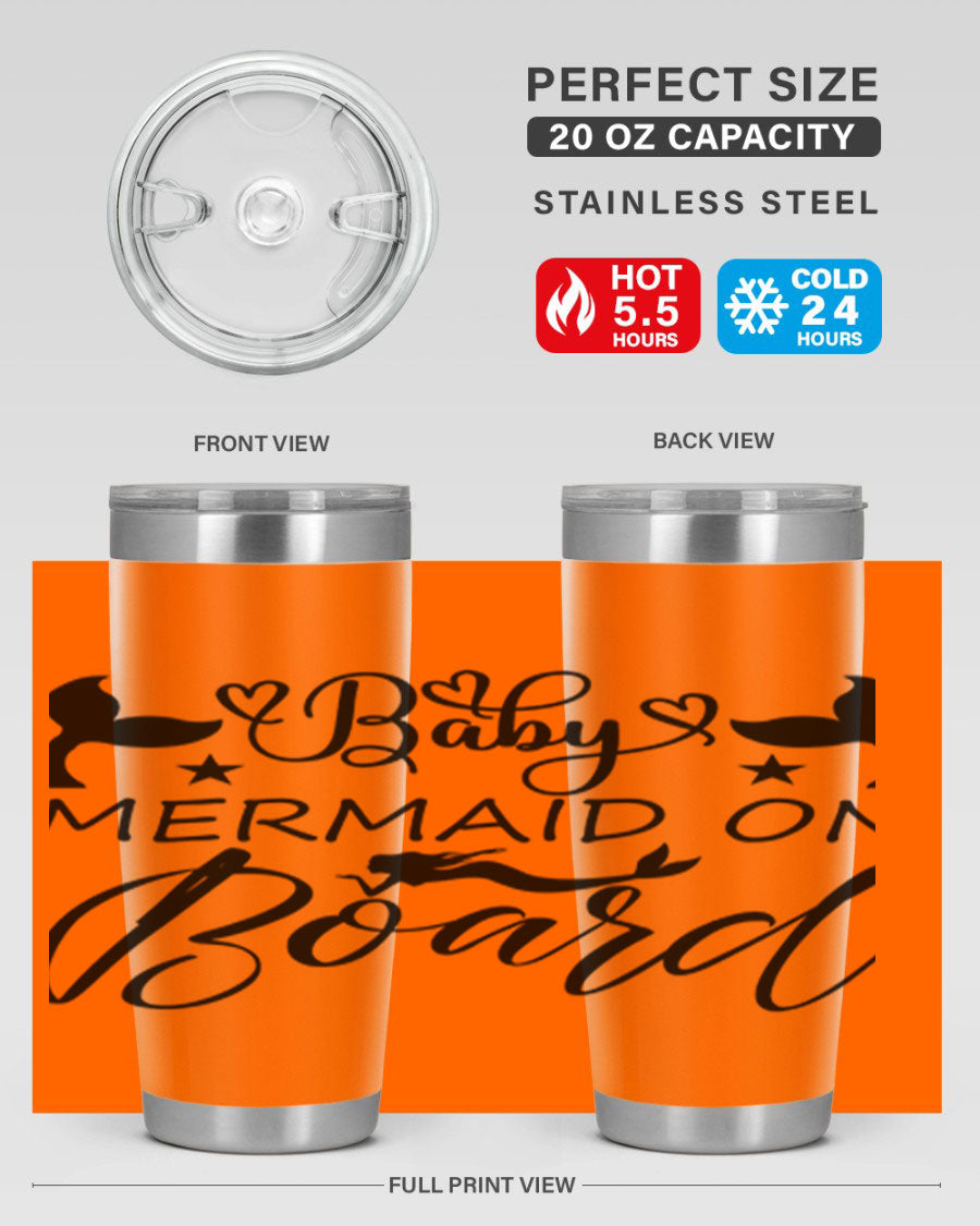 A stylish Baby Mermaid on Board 31# Tumbler featuring a whimsical mermaid design, made from double wall vacuum stainless steel.