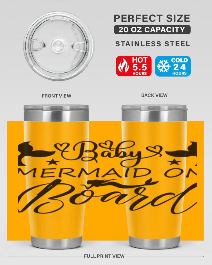 A stylish Baby Mermaid on Board 31# Tumbler featuring a whimsical mermaid design, made from double wall vacuum stainless steel.