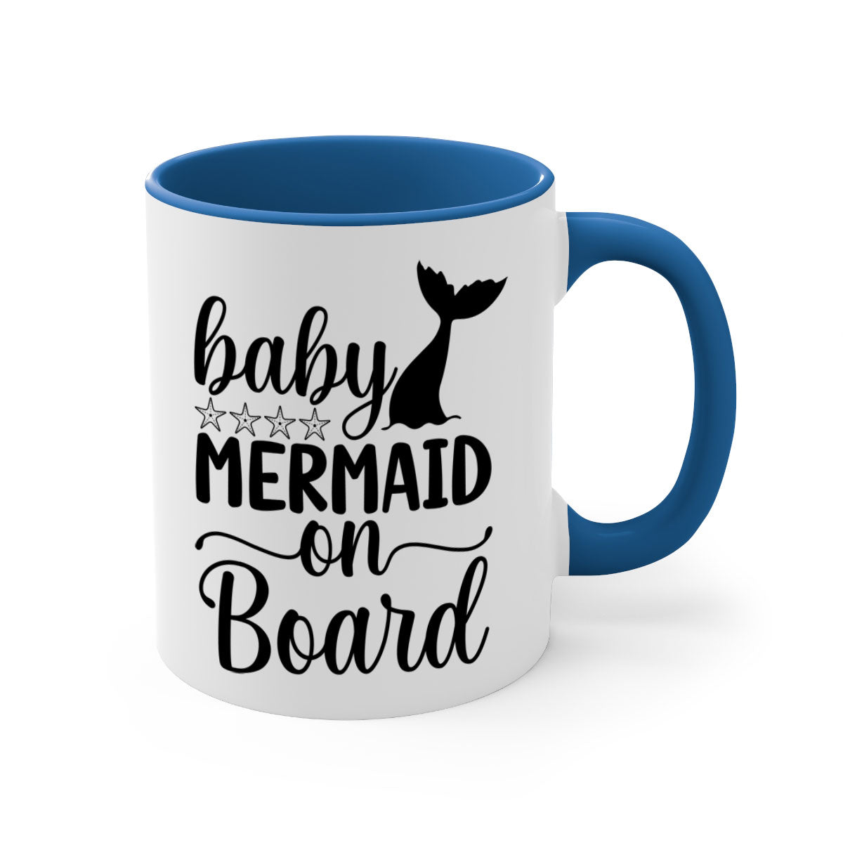 A colorful Baby Mermaid on Board Mug with a glossy finish, featuring a whimsical mermaid design and a comfortable C-shaped handle.