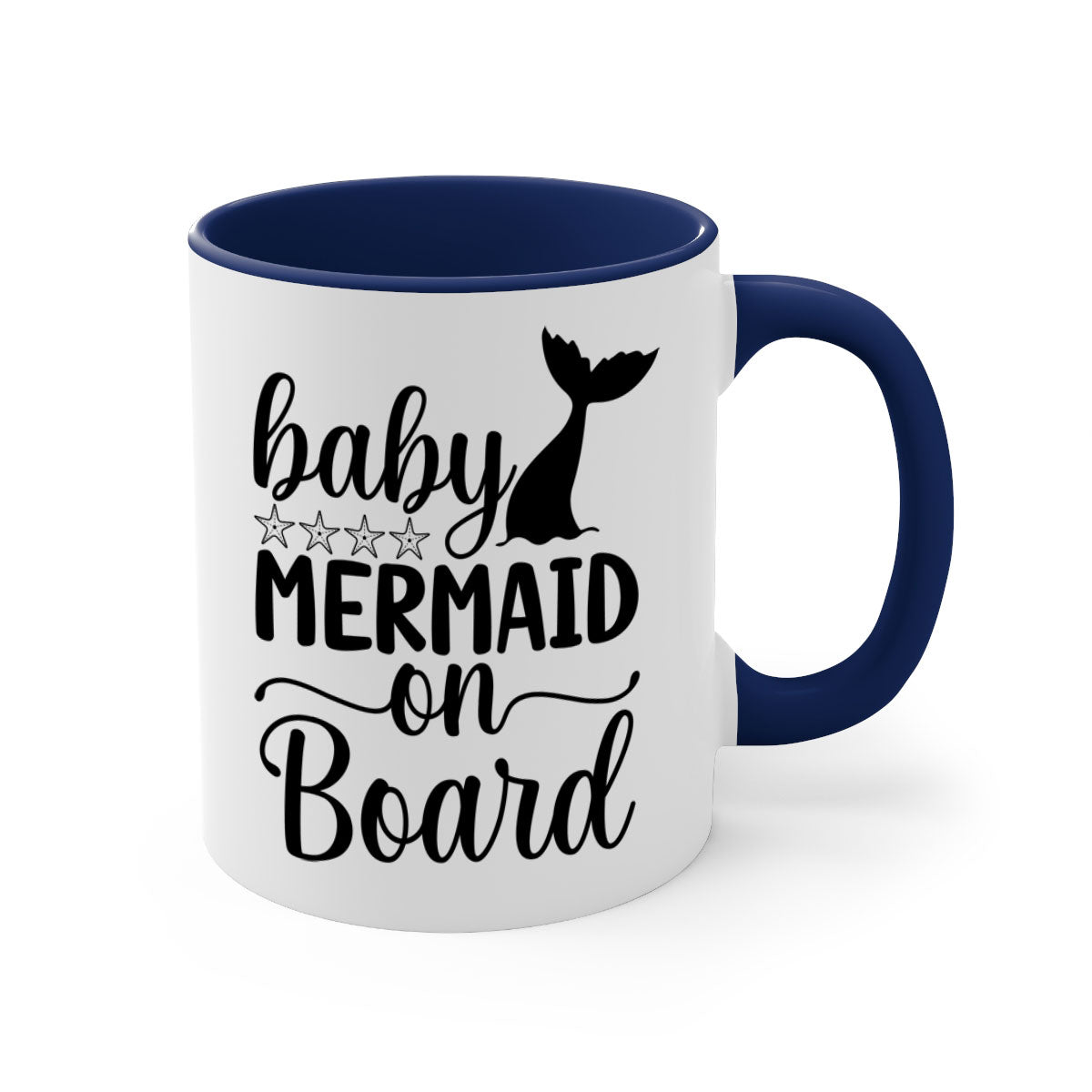 A colorful Baby Mermaid on Board Mug with a glossy finish, featuring a whimsical mermaid design and a comfortable C-shaped handle.