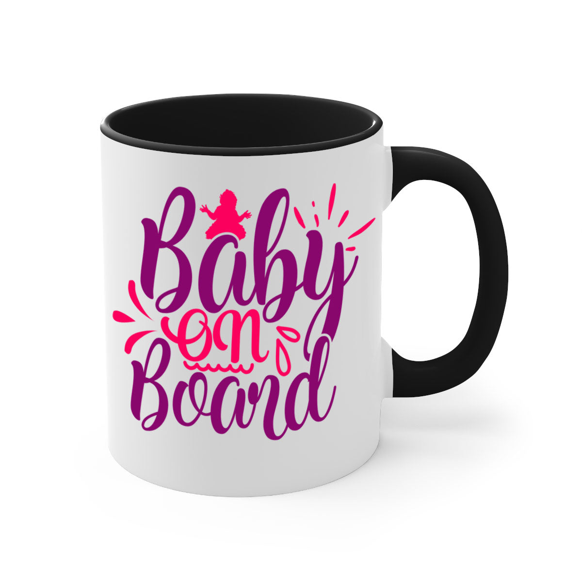 Baby On Board Style 289# Mug with two-tone design, featuring a colored handle and glossy finish, available in multiple colors.