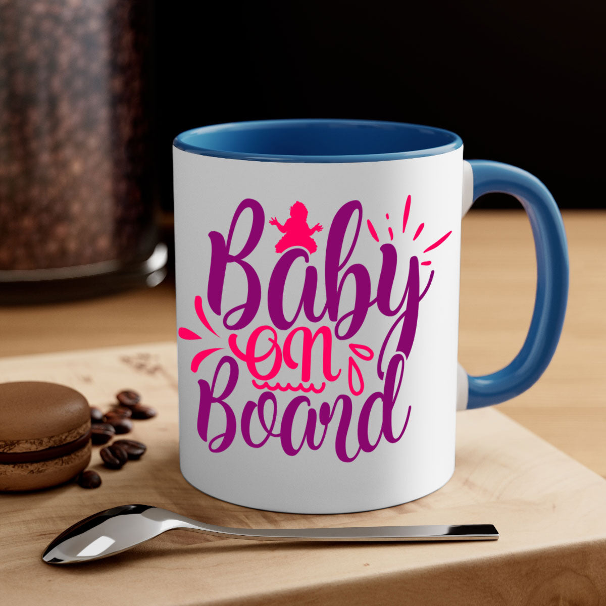 Baby On Board Style 289# Mug with two-tone design, featuring a colored handle and glossy finish, available in multiple colors.