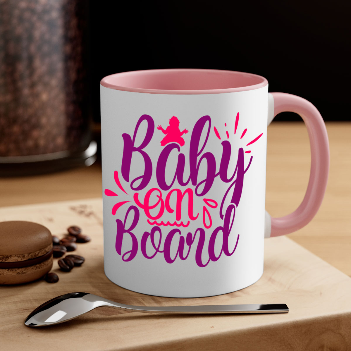 Baby On Board Style 289# Mug with two-tone design, featuring a colored handle and glossy finish, available in multiple colors.