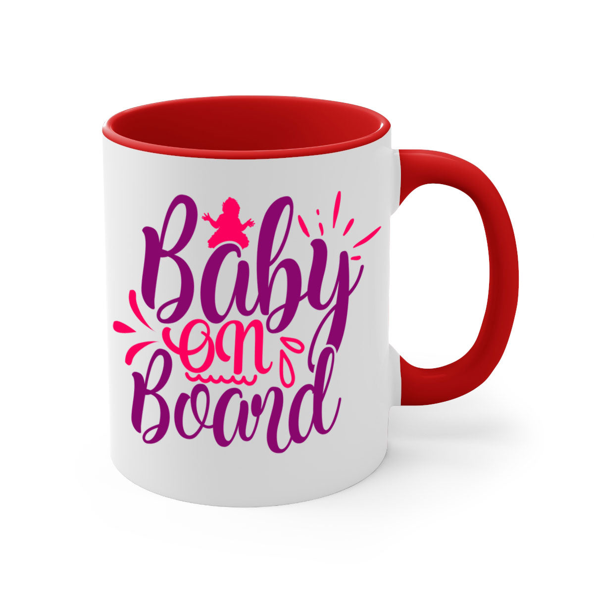 Baby On Board Style 289# Mug with two-tone design, featuring a colored handle and glossy finish, available in multiple colors.