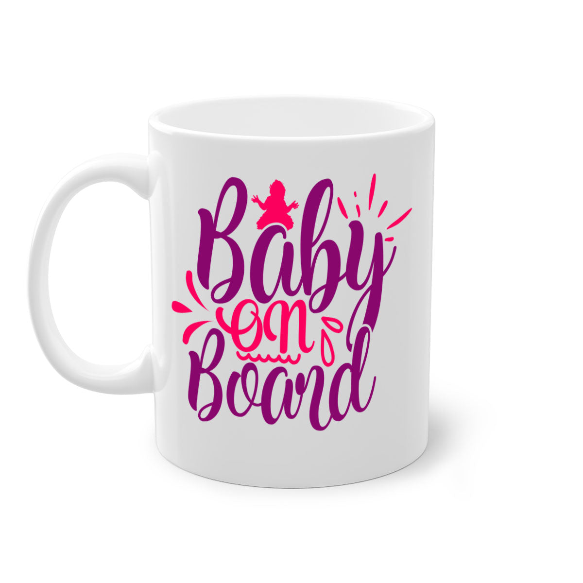 Baby On Board Style 289# Mug with two-tone design, featuring a colored handle and glossy finish, available in multiple colors.