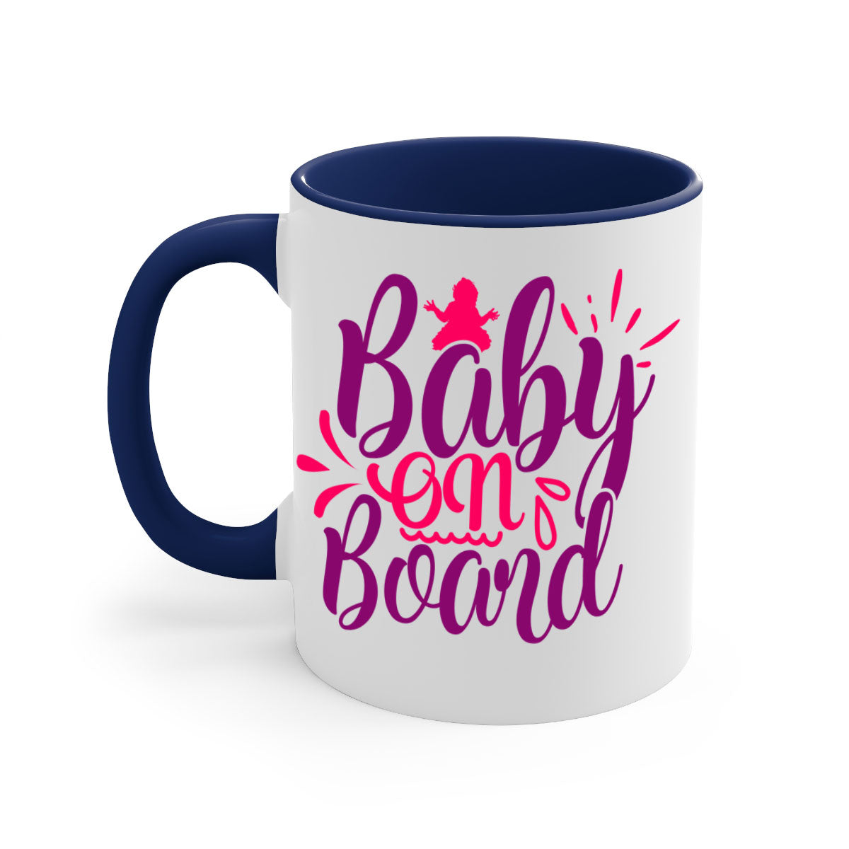 Baby On Board Style 289# Mug with two-tone design, featuring a colored handle and glossy finish, available in multiple colors.