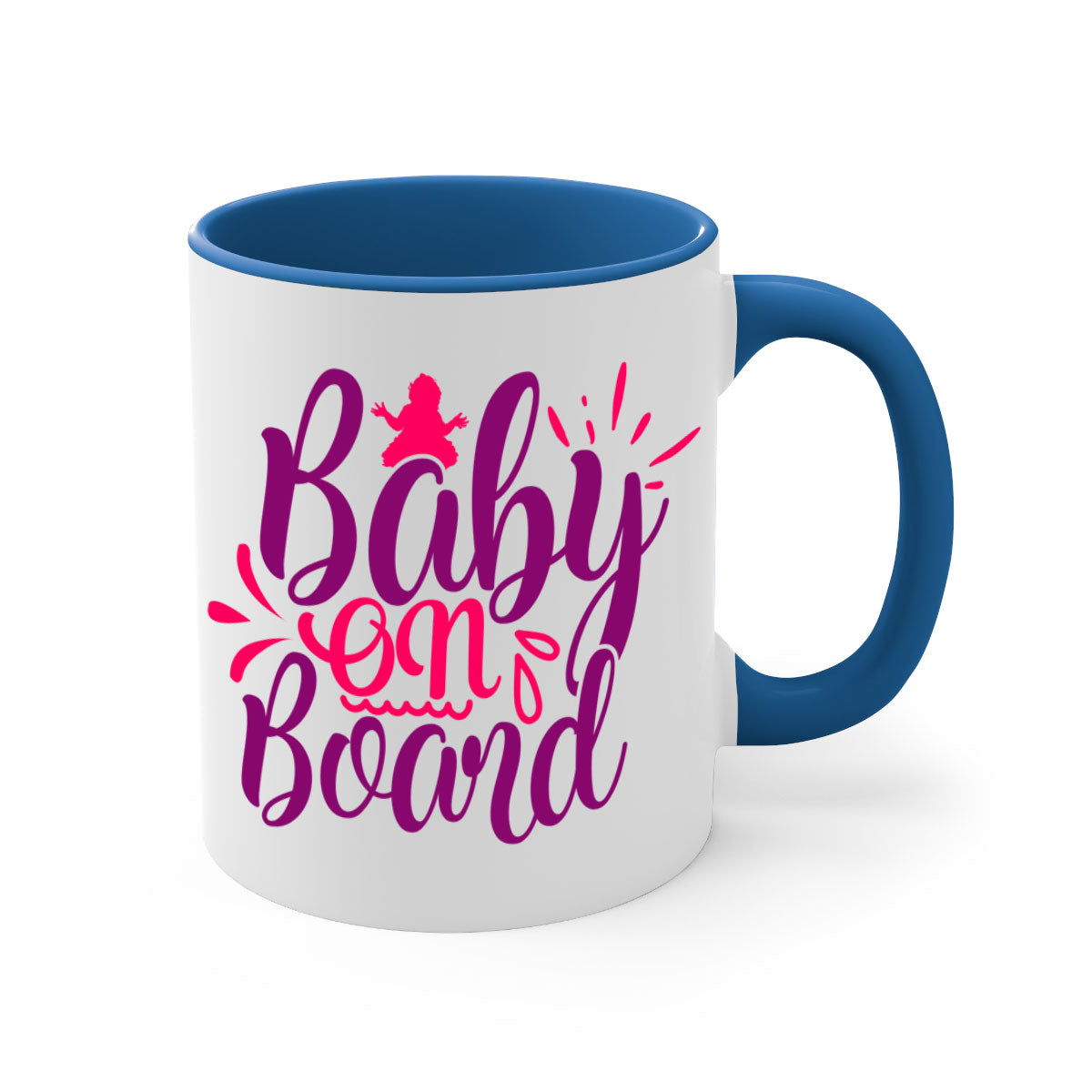 Baby On Board Style 289# Mug with two-tone design, featuring a colored handle and glossy finish, available in multiple colors.