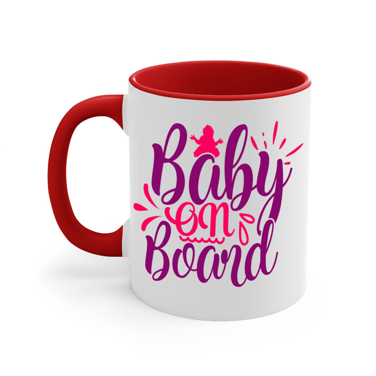 Baby On Board Style 289# Mug with two-tone design, featuring a colored handle and glossy finish, available in multiple colors.