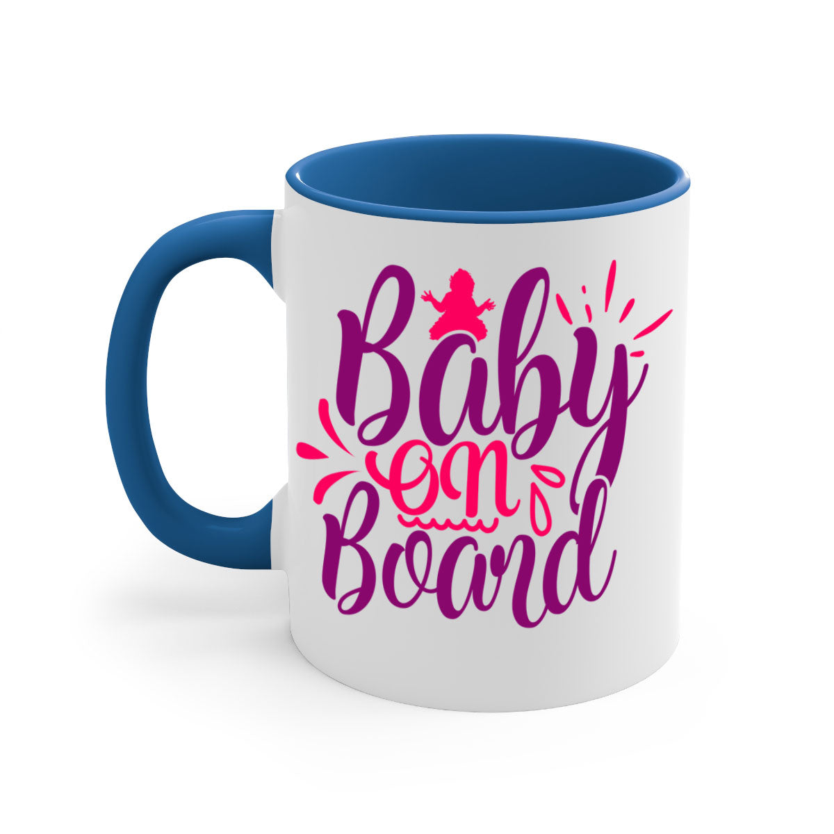 Baby On Board Style 289# Mug with two-tone design, featuring a colored handle and glossy finish, available in multiple colors.
