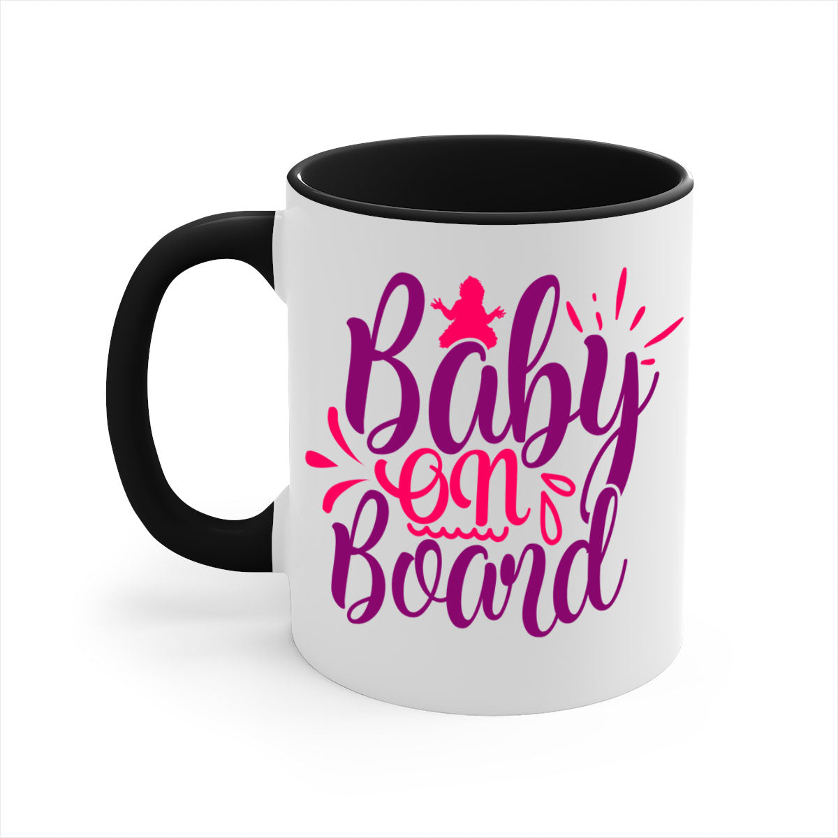 Baby On Board Style 289# Mug with two-tone design, featuring a colored handle and glossy finish, available in multiple colors.