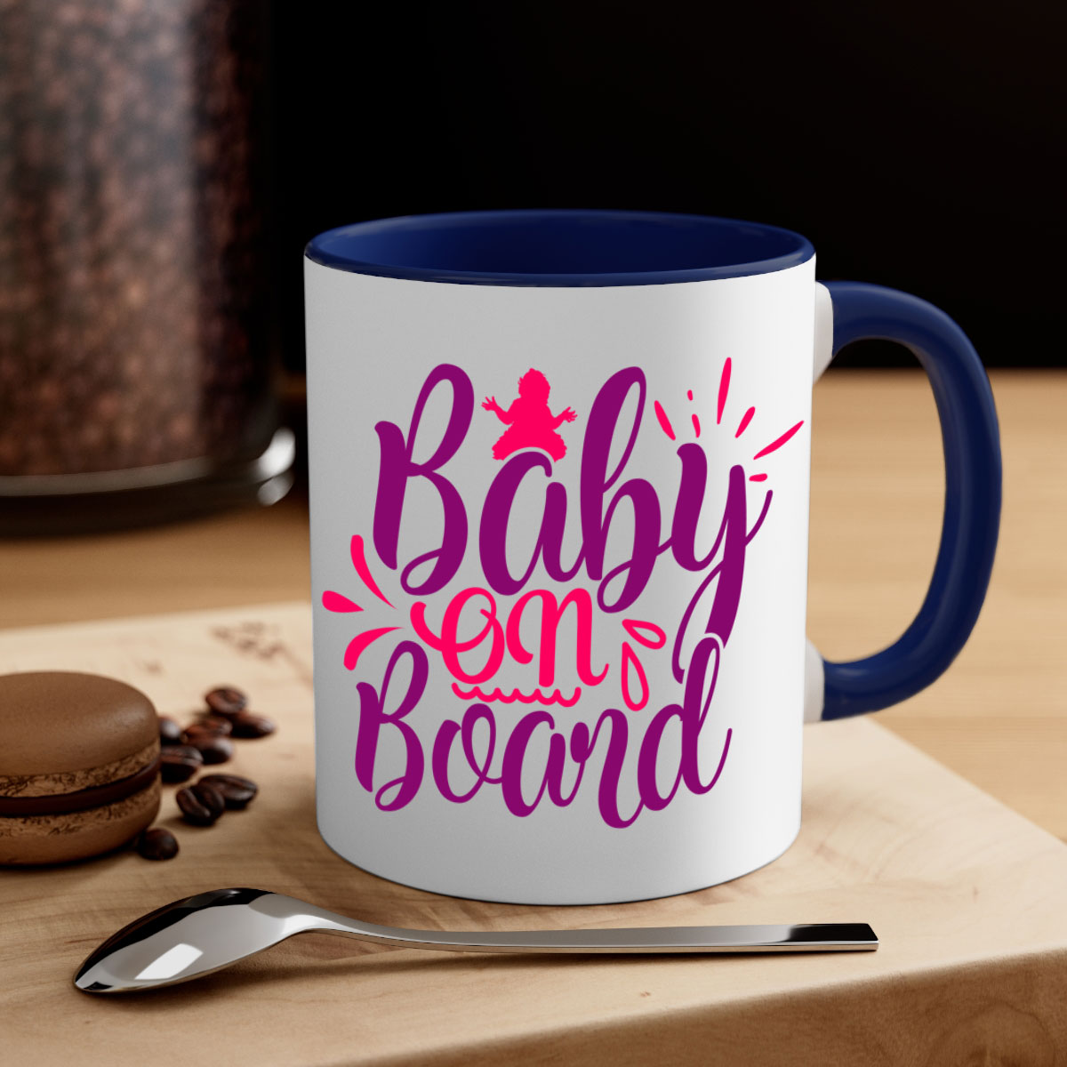 Baby On Board Style 289# Mug with two-tone design, featuring a colored handle and glossy finish, available in multiple colors.