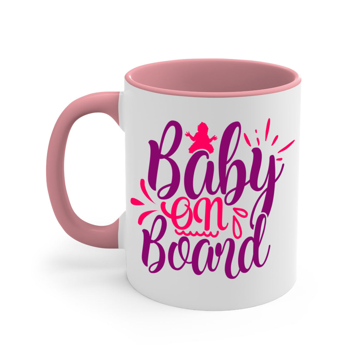 Baby On Board Style 289# Mug with two-tone design, featuring a colored handle and glossy finish, available in multiple colors.