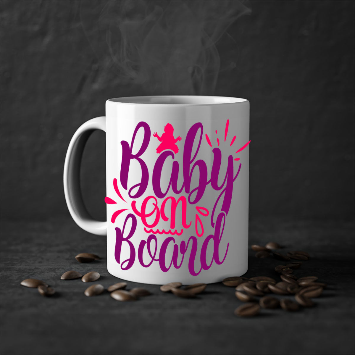 Baby On Board Style 289# Mug with two-tone design, featuring a colored handle and glossy finish, available in multiple colors.