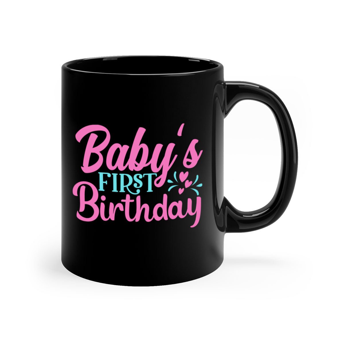 A stylish two-tone ceramic mug celebrating baby's first birthday, featuring a colored handle and glossy finish.