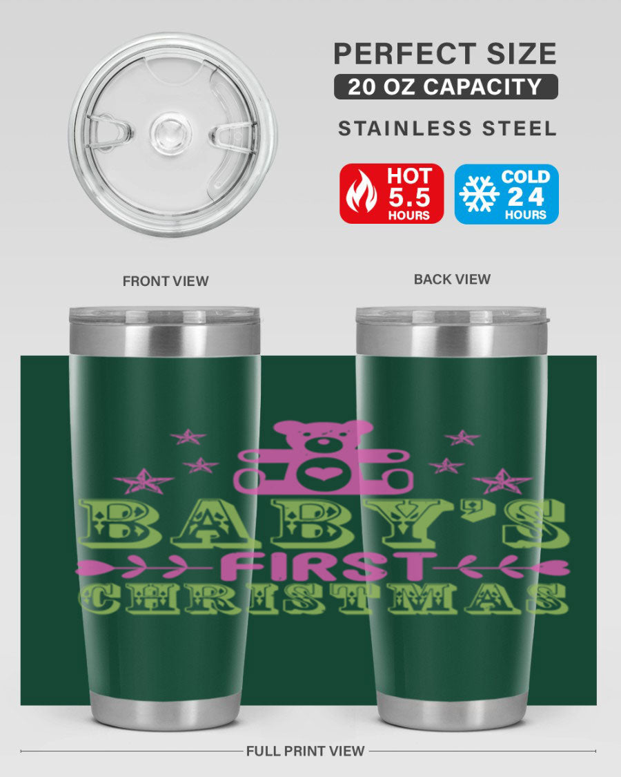 Baby's First Christmas Style 292# 20oz tumbler featuring double wall vacuum stainless steel design with festive print.