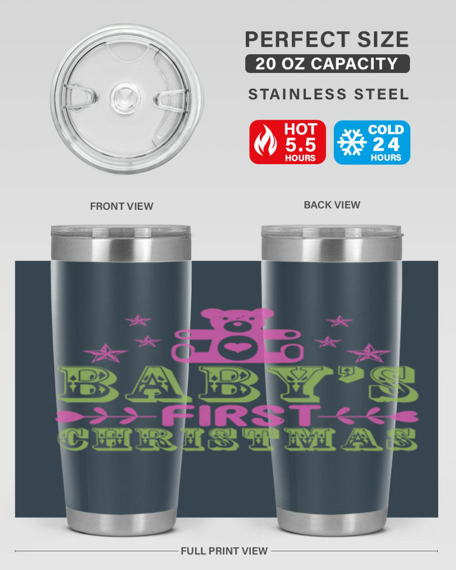 Baby's First Christmas Style 292# 20oz tumbler featuring double wall vacuum stainless steel design with festive print.