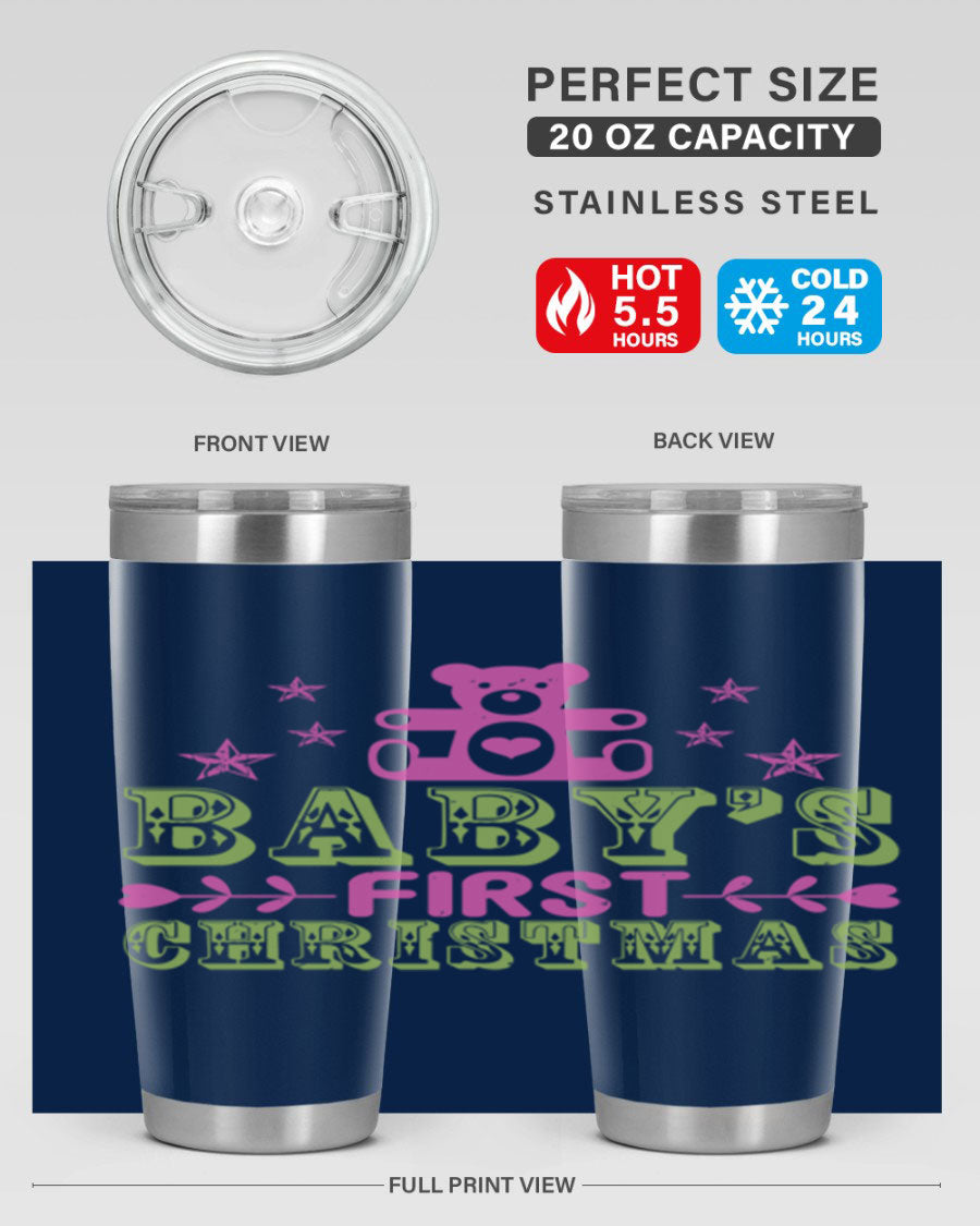 Baby's First Christmas Style 292# 20oz tumbler featuring double wall vacuum stainless steel design with festive print.