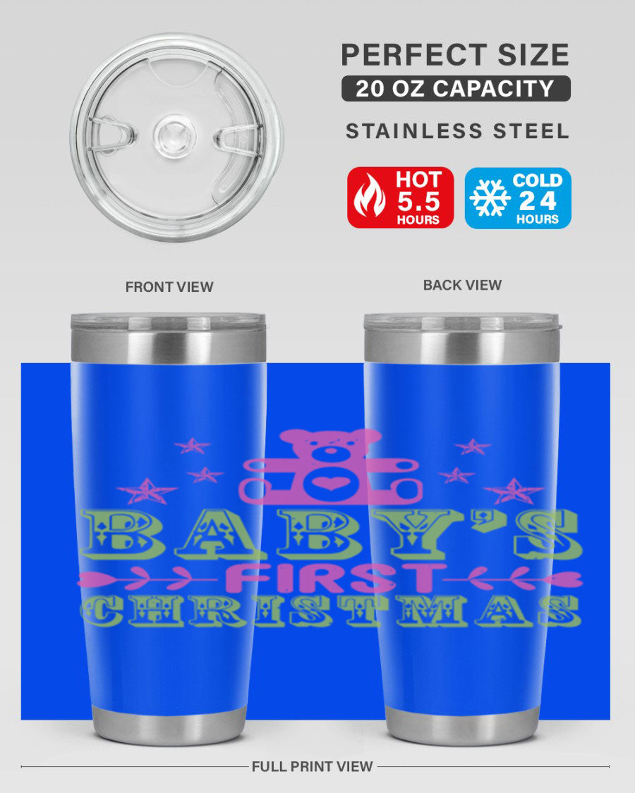 Baby's First Christmas Style 292# 20oz tumbler featuring double wall vacuum stainless steel design with festive print.