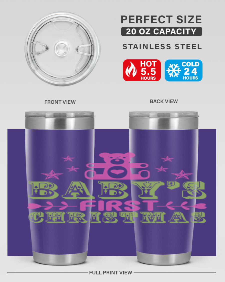 Baby's First Christmas Style 292# 20oz tumbler featuring double wall vacuum stainless steel design with festive print.
