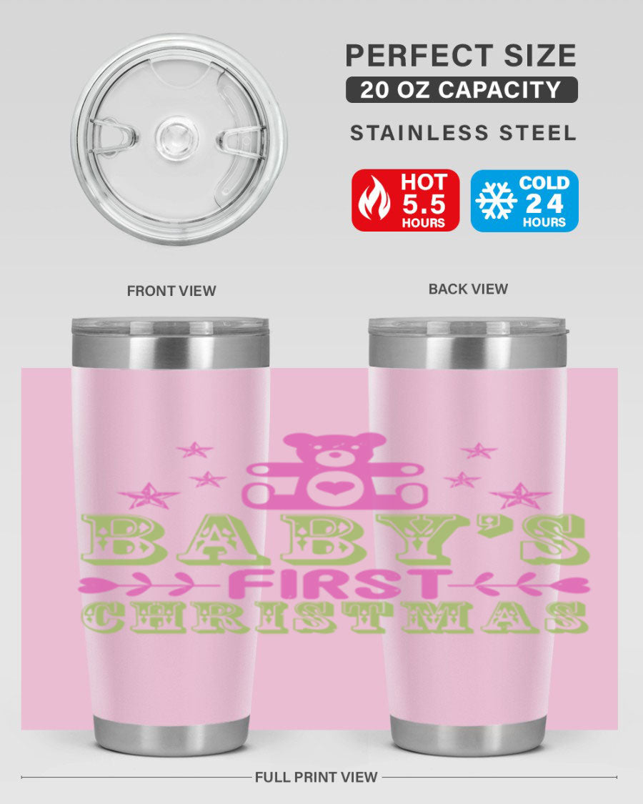 Baby's First Christmas Style 292# 20oz tumbler featuring double wall vacuum stainless steel design with festive print.